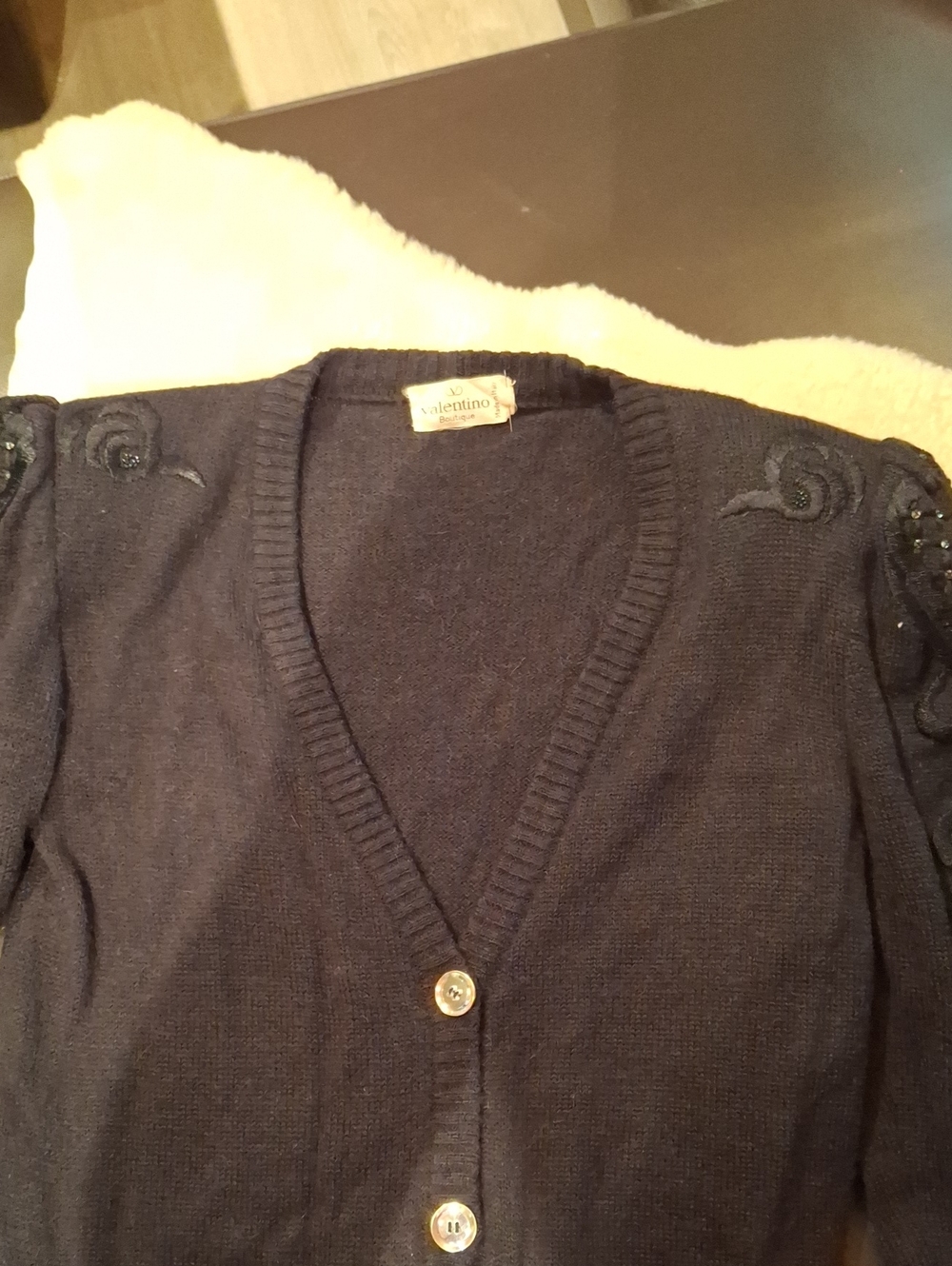 Valentino Vintage black Embroidered Shoulder Cardigan